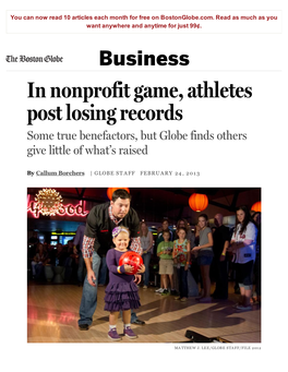 In Nonprofit Game, Athletes Post Losing Records Some True Benefactors, but Globe Finds Others Give Little of What’S Raised