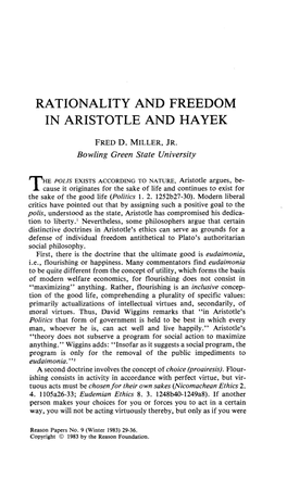 Rationality and Freedom in Aristotle and Hayek