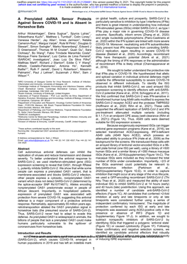 A Prenylated Dsrna Sensor Protects Against Severe COVID-19 and Is Absent in Horseshoe Bats