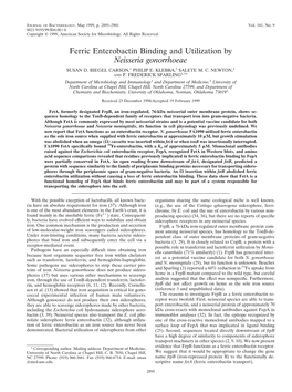 Ferric Enterobactin Binding and Utilization by Neisseria Gonorrhoeae SUSAN D