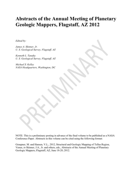 Abstracts of the Annual Meeting of Planetary Geologic Mappers, Flagstaff, AZ 2012