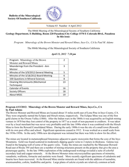 Bulletin of the Mineralogical Society of Southern California Volume 83