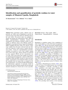 Identification and Quantification of Pesticide Residues in Water Samples