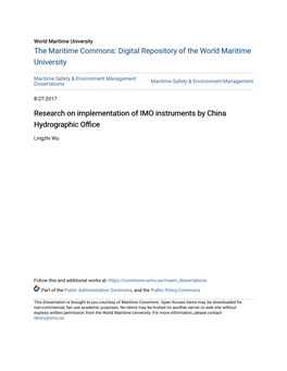 Research on Implementation of IMO Instruments by China Hydrographic Office