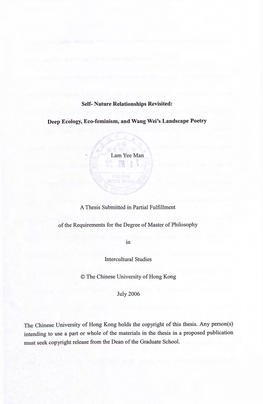 Deep Ecology, Eco-Feminism, and Wang Wei's Landscape Poetry