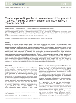 Tsuitiya at Al., 2015. Mouse Pups Lacking Collapsin Response