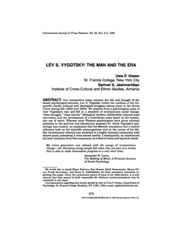 Lev S. Vygotsky: the Man and the Era