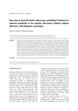 Lo Cascio P. & Capula M., 2011. Does Diet In