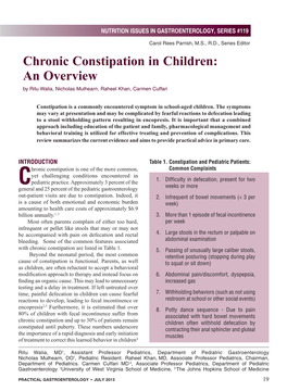 Chronic Constipation in Children: an Overview by Ritu Walia, Nicholas Mulhearn, Raheel Khan, Carmen Cuffari