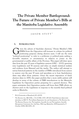 The Future of Private Member's Bills at the Manitoba Legislative Assembly