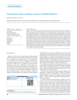 Fundamental Aspect and Basic Concept of Siddha Medicines