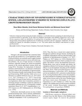 Characterization of Novosphingobium Nitrogenifigens Rmm20, a Diazotrophic Endophyte with Multiple Plant- Growth Promotion Traits