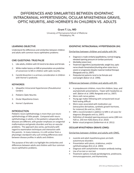 Differences and Similarities Between Idiopathic Intracranial Hypertension, Ocular Myasthenia Gravis, Optic Neuritis, and Horner’S in Children Vs