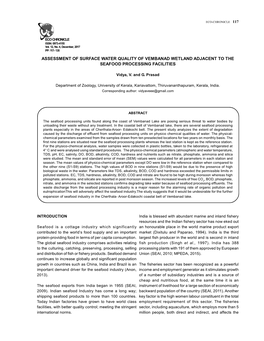 Assessment of Surface Water Quality of Vembanad Wetland Adjacent to the Seafood Processing Facilities