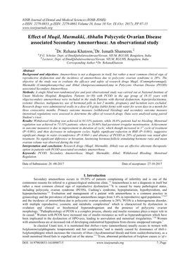 Effect of Muqil, Murmakki, Abhalin Polycystic Ovarian Disease Associated Secondary Amenorrhoea: an Observational Study