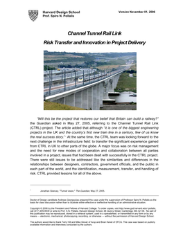 Channel Tunnel Rail Link Risk Transfer and Innovation in Project Delivery