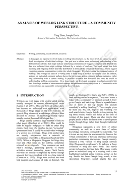 Analysis of Weblog Link Structure – a Community Perspective