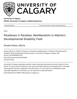 Paradoxes in Paradise: Neoliberalism in Alberta's Developmental Disability Field