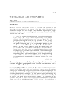 The Shalshelet: Mark of Ambivalence