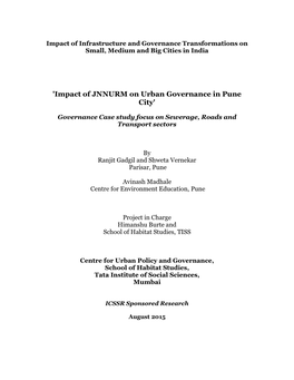 'Impact of JNNURM on Urban Governance in Pune City'