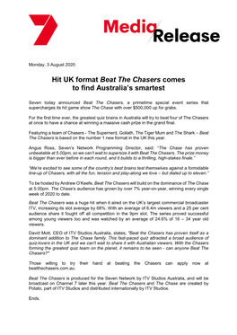 Hit UK Format Beat the Chasers Comes to Find Australia's Smartest