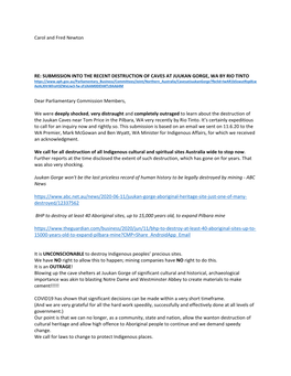 Carol and Fred Newton RE: SUBMISSION INTO the RECENT DESTRUCTION of CAVES at JUUKAN GORGE, WA by RIO TINTO Dear Parliamentary Co