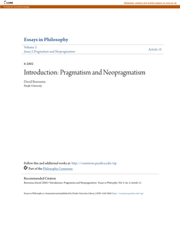 Pragmatism and Neopragmatism
