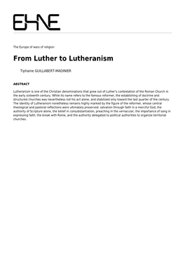 From Luther to Lutheranism