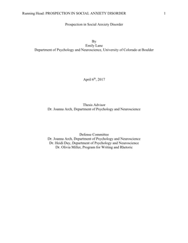 Running Head: PROSPECTION in SOCIAL ANXIETY DISORDER 1