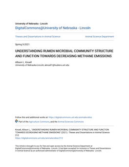 Understanding Rumen Microbial Community Structure and Function Towards Decreasing Methane Emissions