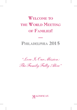 Mass Booklet for 2015 World Meeting of Families