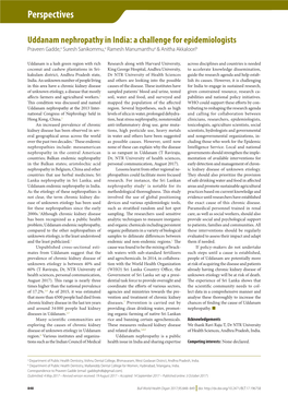 Uddanam Nephropathy in India: a Challenge for Epidemiologists Praveen Gadde,A Suresh Sanikommu,A Ramesh Manumanthua & Anitha Akkaloorib