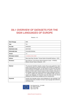 Overview of Datasets for the Sign Languages of Europe