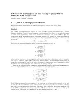 Influence of Microphysics on the Scaling of Precipitation Extremes with Temperature S1 Details of Microphysics Schemes