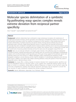 Molecular Species Delimitation of a Symbiotic Fig-Pollinating Wasp