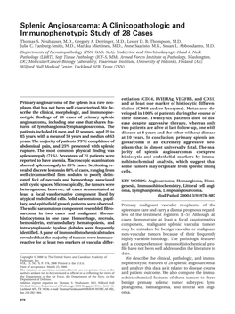 Splenic Angiosarcoma: a Clinicopathologic and Immunophenotypic Study of 28 Cases Thomas S