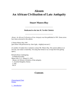 Aksum an African Civilisation of Late Antiquity