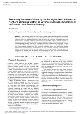 Preserving Javanese Culture by Junior Highschool Students in Northern Semarang District As Javanese Language Environment to Promote Local Tourism Industry