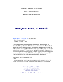 George W. Bunn, Jr. Memoir