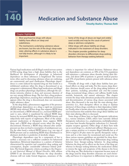 Medication and Substance Abuse Timothy Roehrs; Thomas Roth