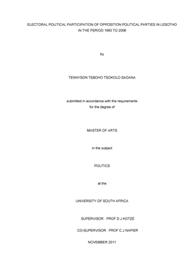 Electoral Political Participation of Opposition Political Parties in Lesotho in the Period 1993 to 2006