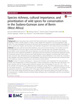 Species Richness, Cultural Importance, and Prioritization of Wild Spices For