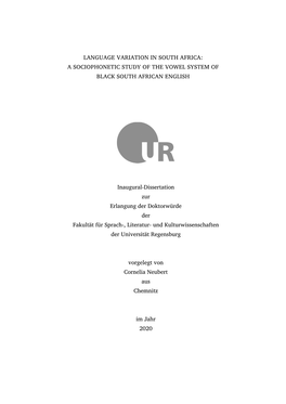 Language Variation in South Africa: a Sociophonetic Study of the Vowel System of Black South African English