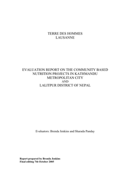 Terre Des Hommes Lausanne Evaluation Report on The