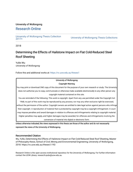 Determining the Effects of Hailstone Impact on Flat Cold-Reduced Steel Roof Sheeting