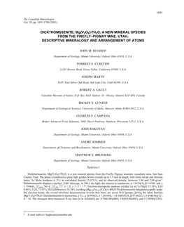 7H2o, a New Mineral Species from the Fireflyðpigmay Mine, Utah: Descriptive Mineralogy and Arrangement of Atoms