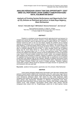 Analisis Keragaan Usaha Tani Dan Opportunity Cost Emisi CO2 Pertanian Lahan Gambut Kabupaten Kubu Raya, Kalimantan Barat