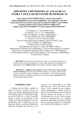 Adiciones Y Revisiones Al Atlas De La Flora Vascular Silvestre De Burgos, Xi
