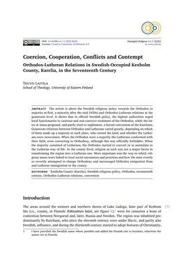 Coercion, Cooperation, Conflicts and Contempt Orthodox-Lutheran Relations in Swedish-Occupied Kexholm County, Karelia, in the Seventeenth Century