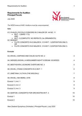 Requirements for Audition Principal Piccolo